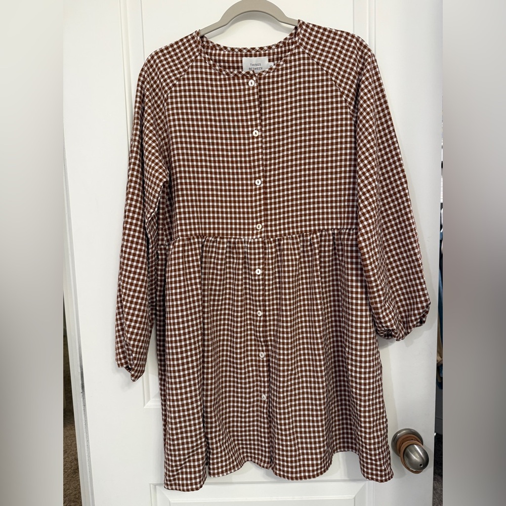 Things between gingham brown dress size medium